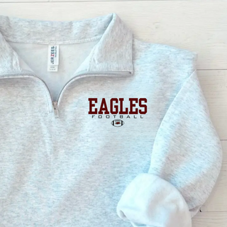 Ash Grey Cadet Quarter Zip Pullover flat lay with Silver Lake Eagles Football Standard graphic
