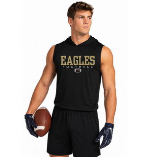 Model wearing the Silver Lake Eagles Football Standard Competitor Sleeveless Hoodie in Black