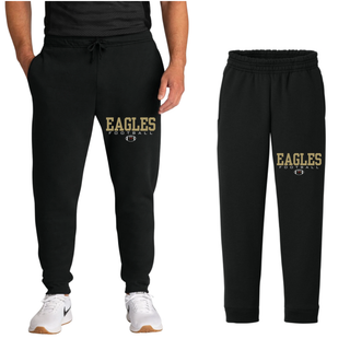Black Core Fleece Jogger on model and flat lay with Silver Lake Eagles Football Standard graphic
