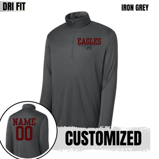 Iron Grey Dri-Fit Quarter Zip with Silver Lake Eagles Football Standard graphic and customizable name and number on back

