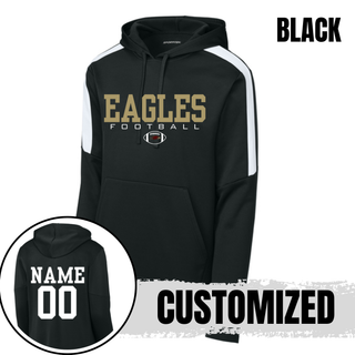 Black Sport-Wick Fleece United Pullover Hoodie with Silver Lake Eagles Football Standard graphic and customizable name and number on back
