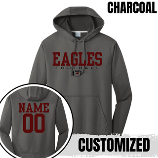 Charcoal Port and Co Performance Fleece Hoodie with Silver Lake Eagles Football Standard graphic and customizable name and number on back
