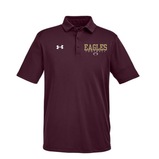 Maroon Under Armour Men's Tech Polo with Silver Lake Eagles Football Standard graphic