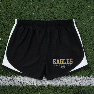 Black Women's Cadence Performance Short flat lay with Silver Lake Eagles Football Standard graphic
