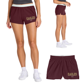 Woman wearing Maroon Women's Jersey Knit Squad Short with Silver Lake Eagles Football Standard graphic

