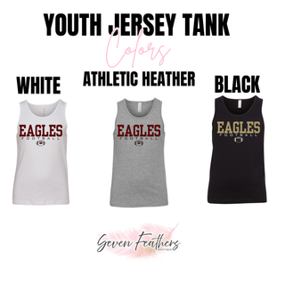 White, Athletic Heather, and Black Youth Jersey Tank options with Silver Lake Eagles Football Standard graphic
