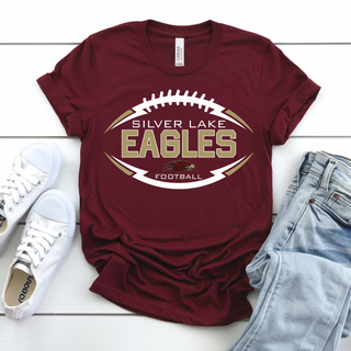 Maroon Silver Lake Eagles Football Stitchmark top with football lace design styled with jeans and sneakers
