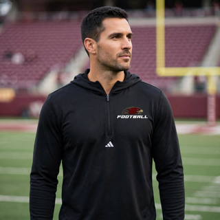 Man wearing Silver Lake Eagles Football Strike Adidas lightweight quarter zip hoodie in black with eagle head logo and football wordmark
