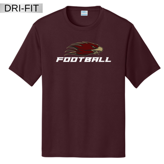 Silver Lake Eagles Football Strike Dri-Fit performance top in maroon with eagle head logo and football wordmark
