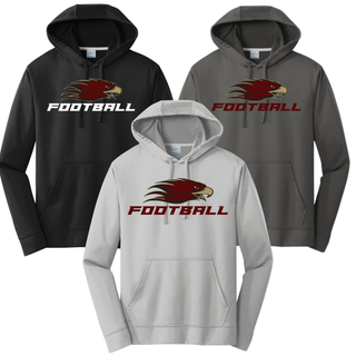 Silver Lake Eagles Football Strike performance hoodie in black, silver, and charcoal with eagle head logo and football wordmark
