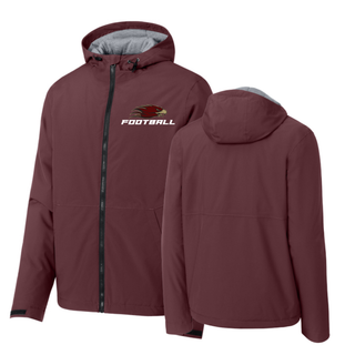 Silver Lake Eagles Football Strike Sport-Tek waterproof insulated jacket in maroon front and back view
