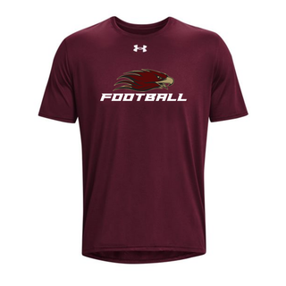 Silver Lake Eagles Football Strike Under Armour mens team tech tee in maroon with eagle head logo and football wordmark
