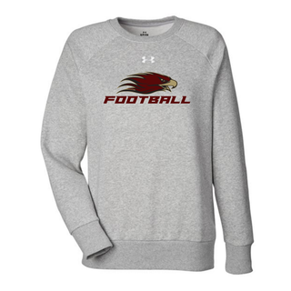 Silver Lake Eagles Football Strike Under Armour womens rival fleece crewneck in grey with eagle head logo and football wordmark
