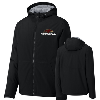 Front and back of Silver Lake Eagles Football Strike waterproof insulated jacket in black
