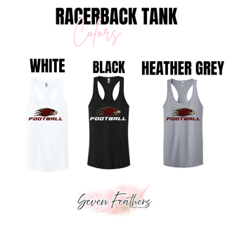 Color options for Silver Lake Eagles Football Strike Women's Racerback Tank: white, black, heather grey
