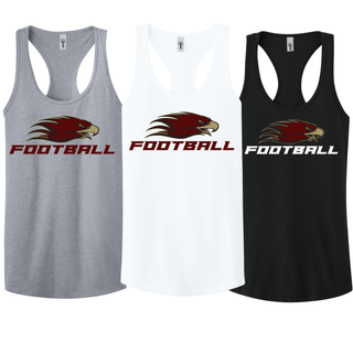 Silver Lake Eagles Football Strike Women's Racerback Tank in heather grey, white, and black

