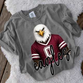 Grey crewneck sweatshirt with eagle mascot in maroon jersey, Silver Lake Kansas spirit wear
