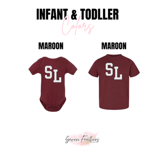 Silver Lake Eagles Oversized SL Black Outline Petite Polka Dot Top maroon infant bodysuit and toddler tee