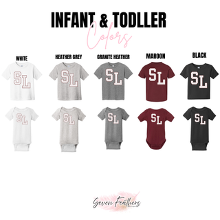 Silver Lake Eagles Oversized SL Maroon Outline Petite Polka Dot Top infant bodysuit and toddler tee color options