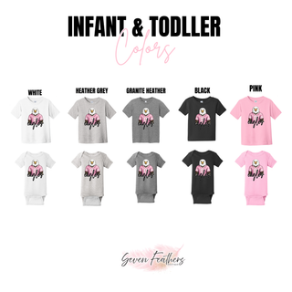 Infant and toddler chart for Silver Lake Eagles pink jersey top in white, grey, granite heather, black, pink
