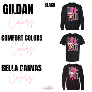 Silver Lake Eagles Pink Out Mascot Top shown in black on Gildan, Comfort Colors, and Bella Canvas blanks