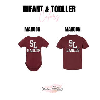 Silver Lake Eagles SL Monogram Petite Polka Dot Top infant bodysuit and toddler tee in maroon