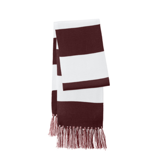 Maroon and White Spectator Scarf with fringe in Silver Lake Eagles team colors
