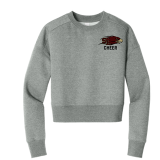 Grey crop crewneck sweatshirt with SL Eagles logo and CHEER text on left chest front view
