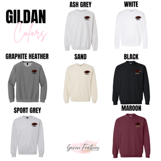 Gildan Silver Lake Power Eagle cheer crewneck in ash grey, white, graphite heather, sand, black, sport grey, and maroon
