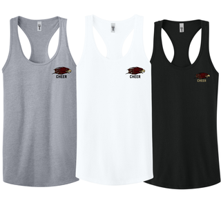 Silver Lake Power Eagle cheer racerback tank in heather grey, white, and black with SL Eagles logo and CHEER text
