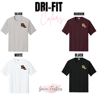 Silver Lake staggered SL dri-fit performance top in silver, maroon, white, and black
