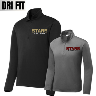black and grey concrete quarter zip pullovers with stars softball print on left chest