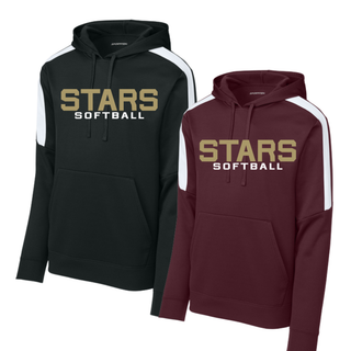 black and maroon hoodies with stars softball front graphic