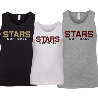 black white and athletic heather youth tank tops with stars softball front print