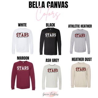 Diamond District design on Bella Canvas long sleeve tees and crewneck sweatshirts shown in white, black, athletic heather, maroon, ash grey, and heather dust