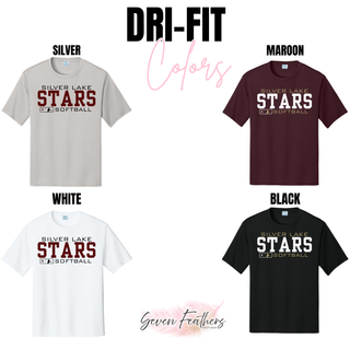Diamond District design on dri-fit performance short sleeve tops shown in silver, maroon, white, and black
