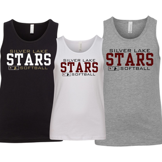 Diamond District SL Stars Softball youth tanks in black, white, and athletic heather