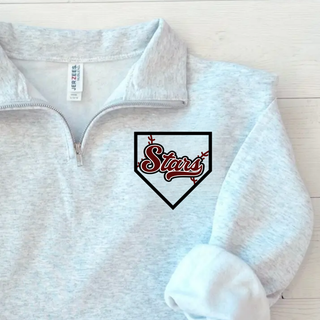 sl stars softball home plate cadet quarter zip up ash grey jerzees fleece quarter zip with home plate logo