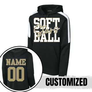 black performance hoodie with soft stars ball graphic front and name number on back