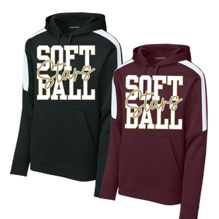 black and maroon performance hoodies with soft stars ball graphic front