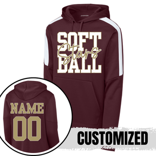 maroon performance hoodie with soft stars ball graphic front and name number on back