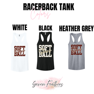 womens racerback tank color options white black and heather grey with petite stars softball graphic