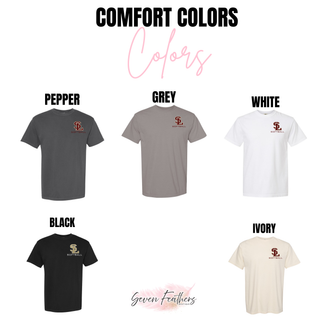 SL Stars Softball Comfort Colors tee color swatches in pepper, grey, white, black, and ivory