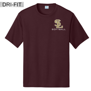 Maroon SL Stars Softball dri-fit performance tee with gold and white left chest SL logo