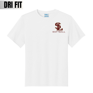 White SL Stars Softball dri-fit performance tee with left chest SL interlocking logo