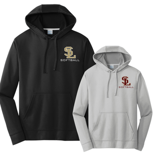 Black and silver SL Stars Softball performance fleece hoodies side by side with left chest SL logo