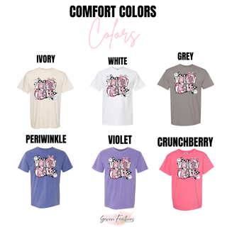 Slay the Court Volleyball Comfort Colors tee in ivory, white, grey, periwinkle, violet, and crunchberry
