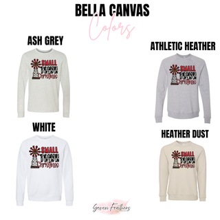 Small Town Christmas design on Bella Canvas Ash Grey, Athletic Heather, White, and Heather Dust