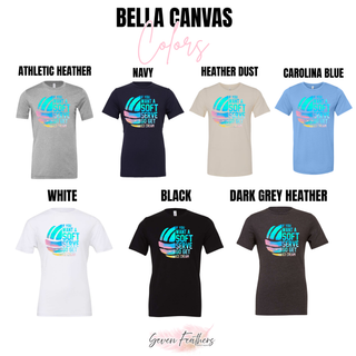 Bella Canvas soft serve volleyball tee in athletic heather, navy, heather dust, carolina blue, white, black, dark grey heather
