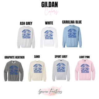 Gildan crewneck volleyball season top in ash grey, white, carolina blue, sport grey, graphite heather, sand, light pink